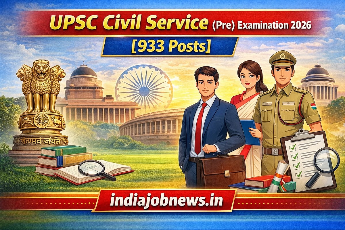 UPSC Civil Service Prelims Examination 2026 933 Posts recruitment thumbnail with indiajobnews.in