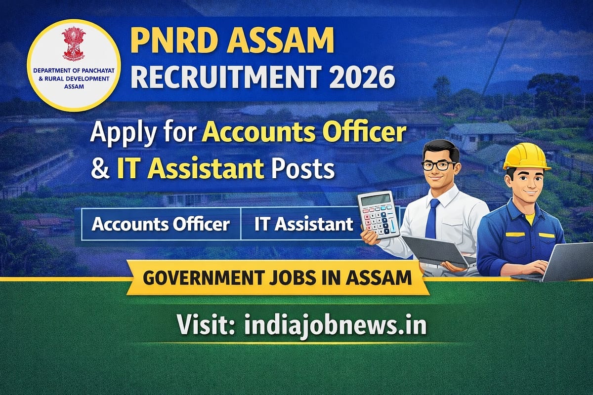 PNRD Assam Recruitment 2026 thumbnail showing Accounts Officer and IT Assistant government job posts with apply link indiajobnews.in