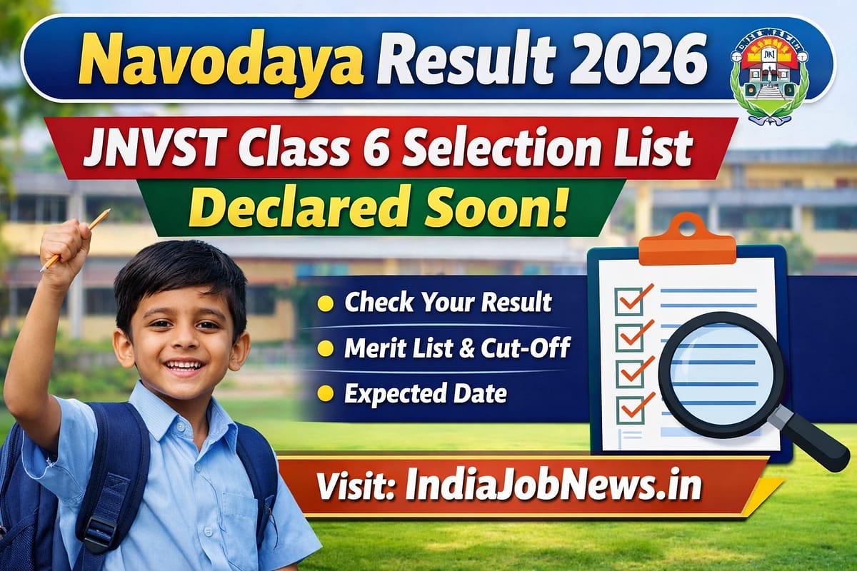 Navodaya Result 2026 thumbnail showing JNVST Class 6 selection list declared soon with official website IndiaJobNews.in