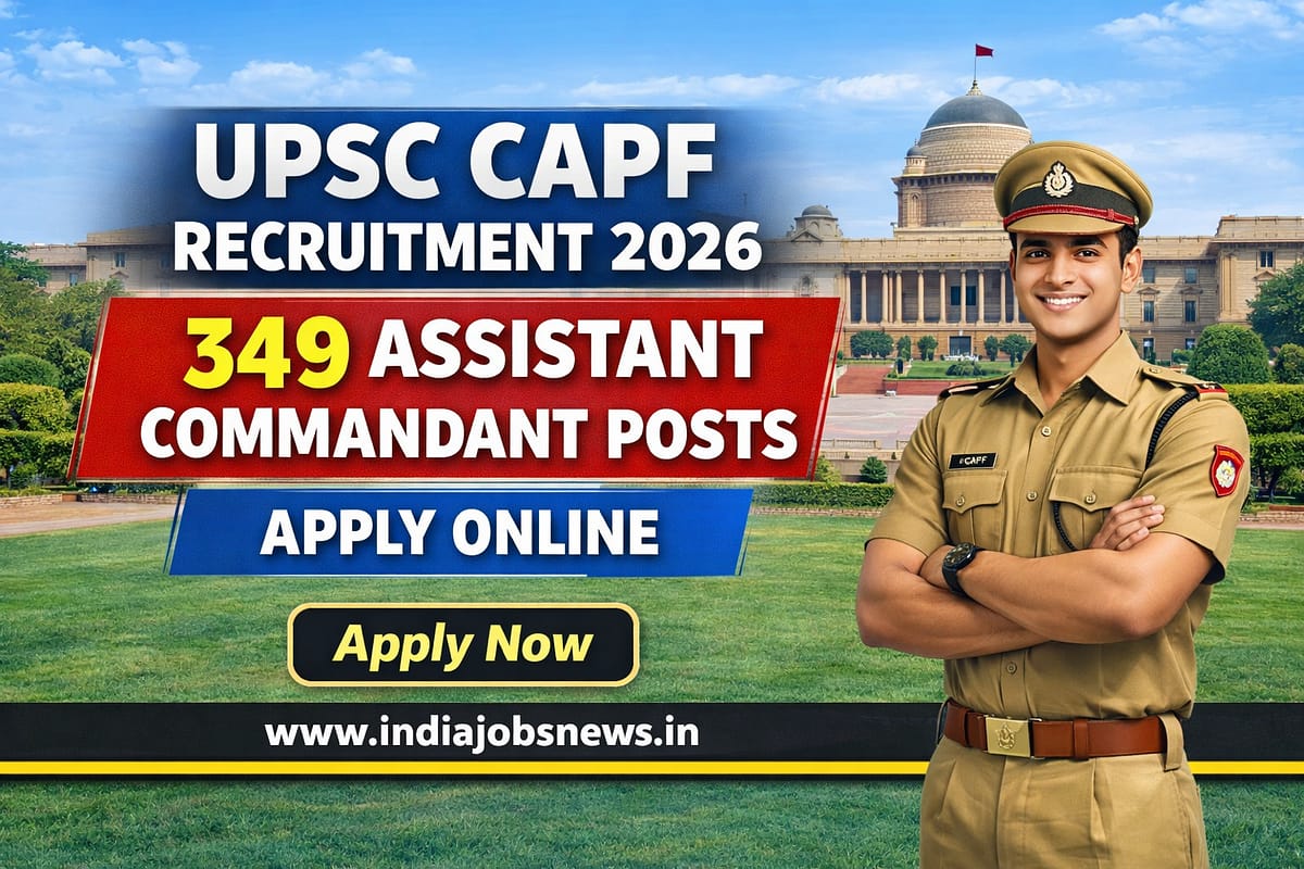 UPSC CAPF Recruitment 2026 – 349 Assistant Commandant Posts Apply Online thumbnail