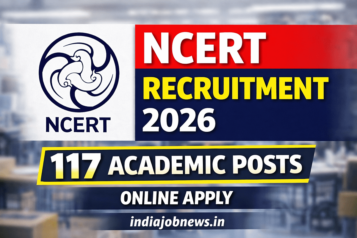 NCERT Recruitment 2026 thumbnail showing 117 academic posts with online application details