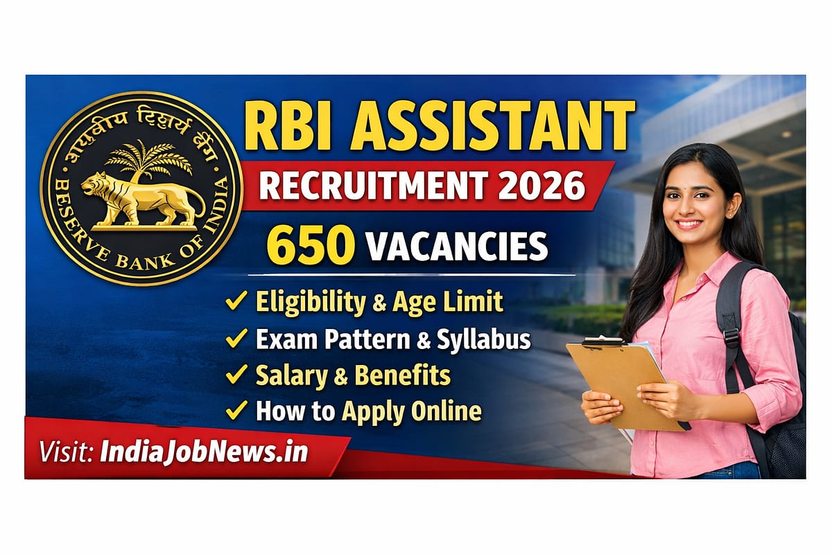 RBI Assistant Recruitment 2026 thumbnail showing 650 vacancies with eligibility, syllabus and salary details