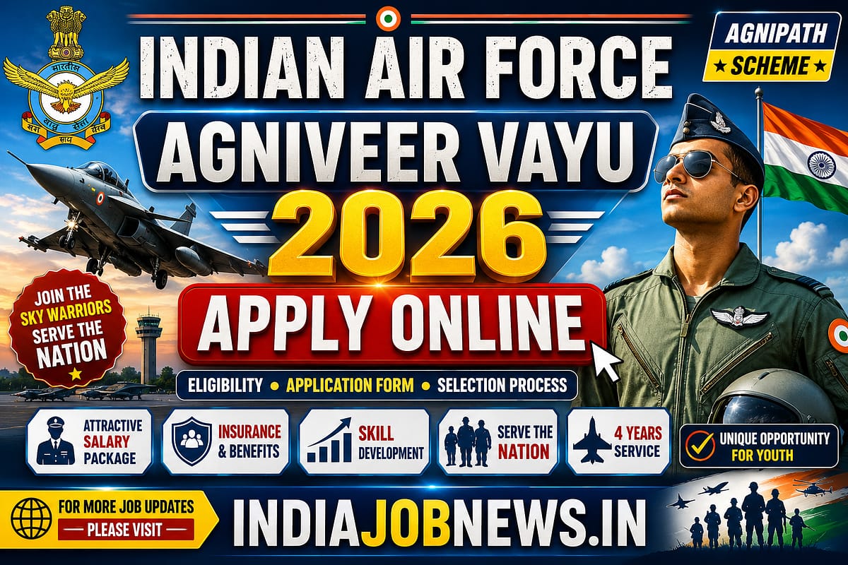 Indian Air Force Agniveer Vayu Recruitment 2026 thumbnail for Agniveer Vayu online application, eligibility, selection process and application form