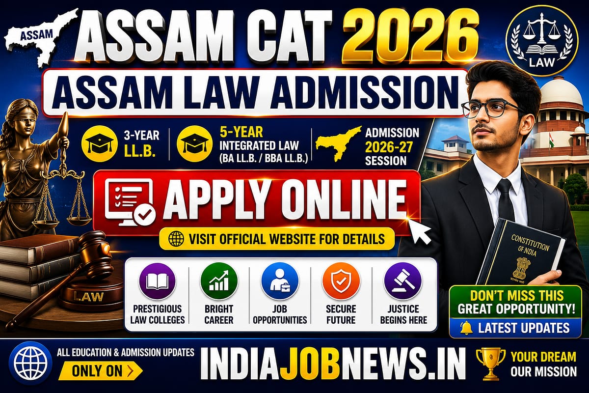 Assam CAT 2026 Law Admission thumbnail for 3-Year LLB and 5-Year Integrated Law courses, online application in Assam