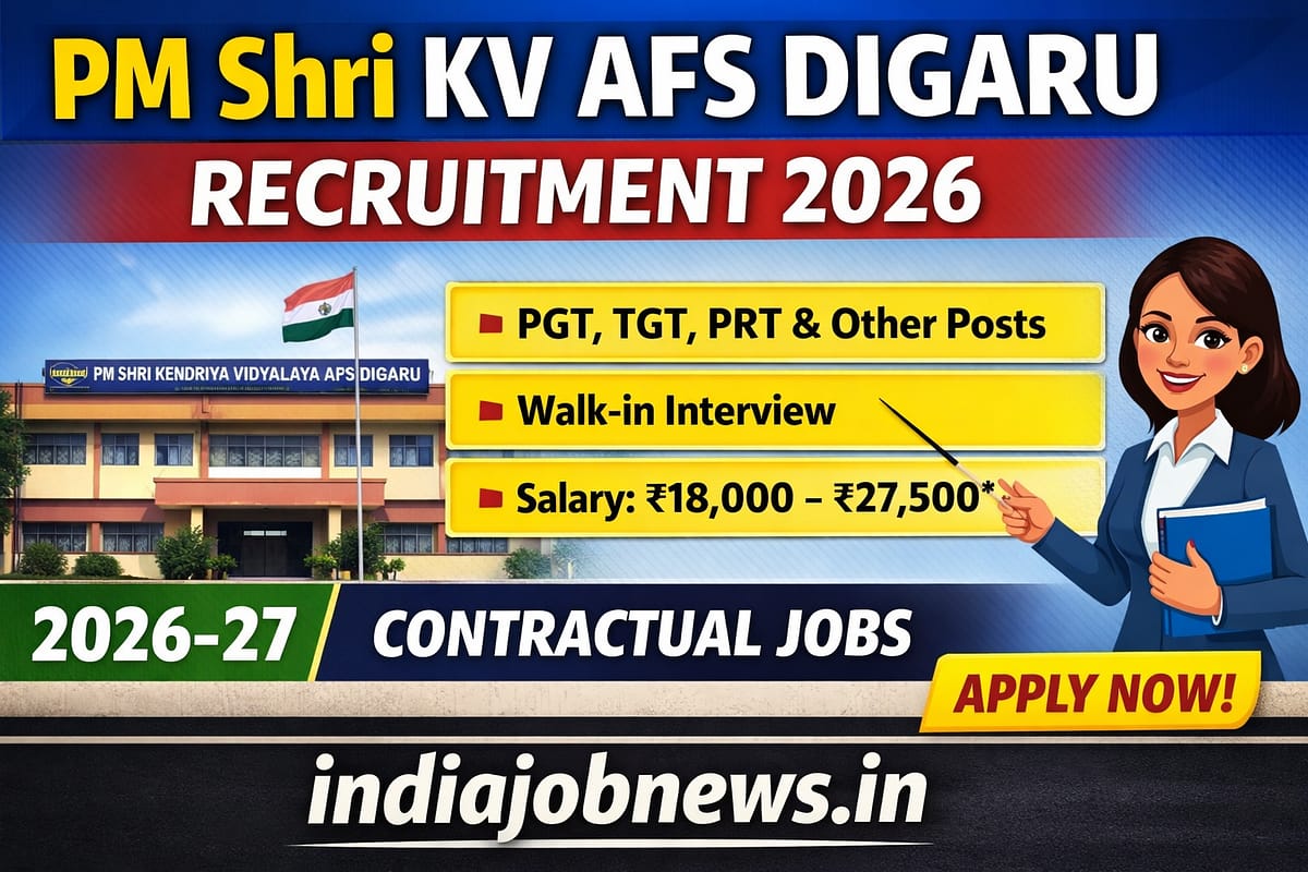 PM Shri Kendriya Vidyalaya AFS Digaru Recruitment 2026 thumbnail showing PGT, TGT, PRT contractual walk-in interview notification