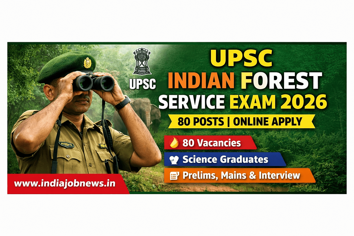 UPSC Indian Forest Service Exam 2026 thumbnail showing 80 vacancies with online apply details – indiajobnews.in
