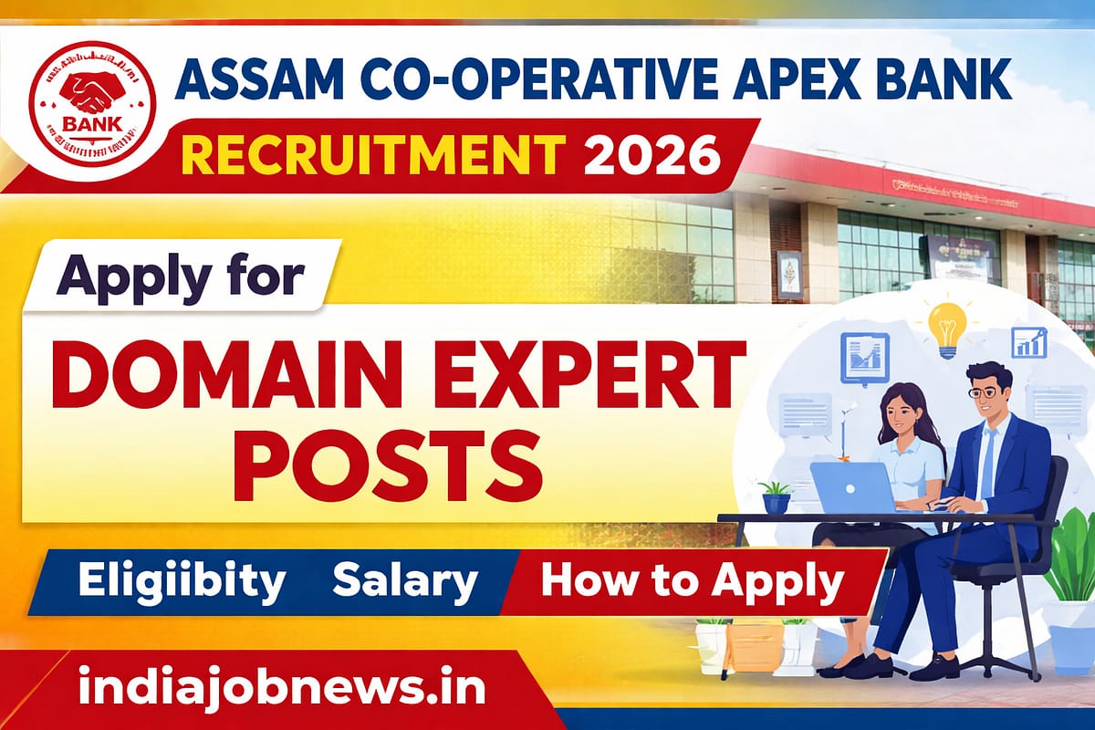 Assam Co-operative Apex Bank Recruitment 2026 thumbnail showing Domain Expert posts with indiajobnews.in branding